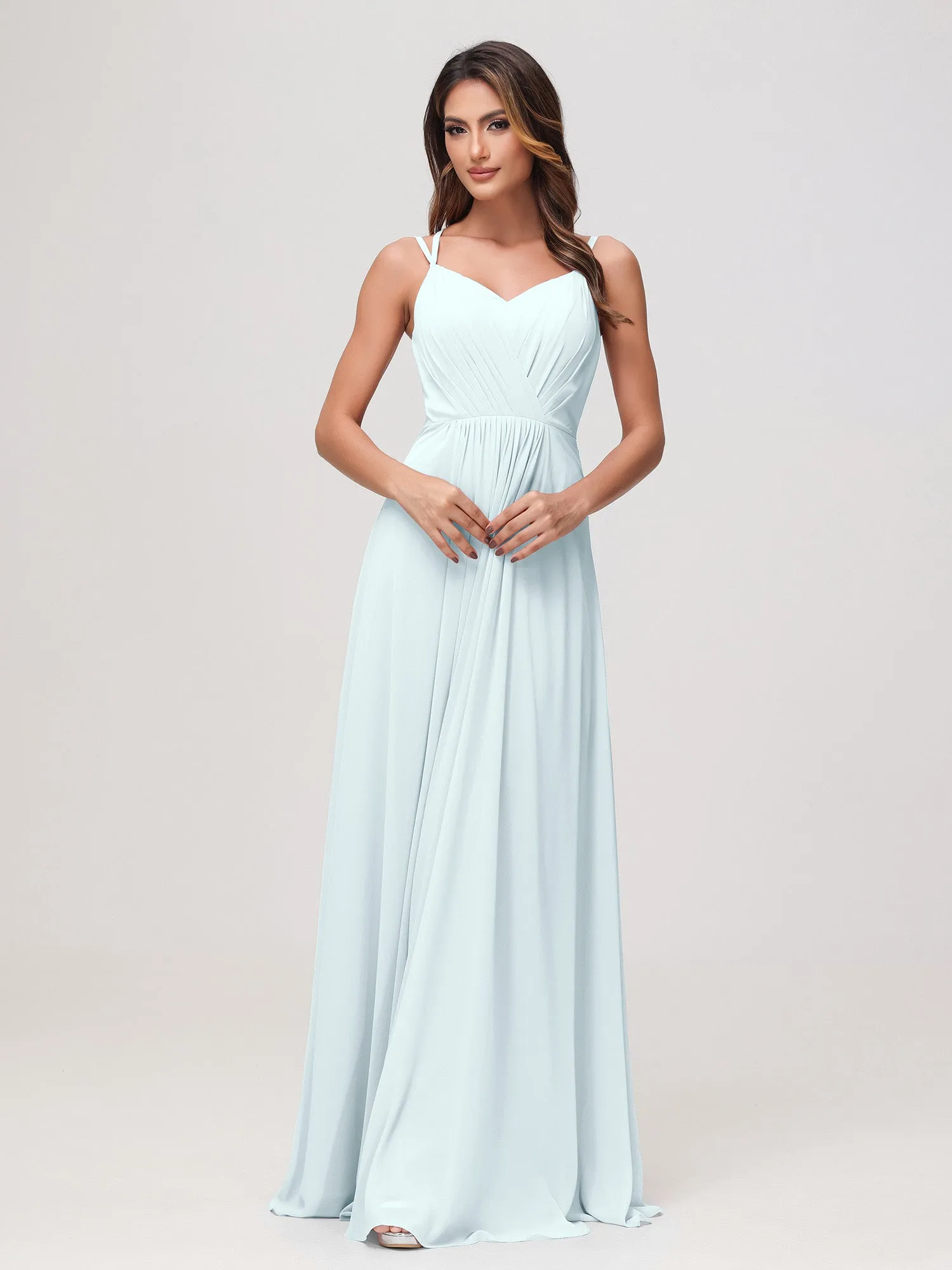 A-Linie Herz-Ausschnitt Raffung Chiffon Kleid Nebel