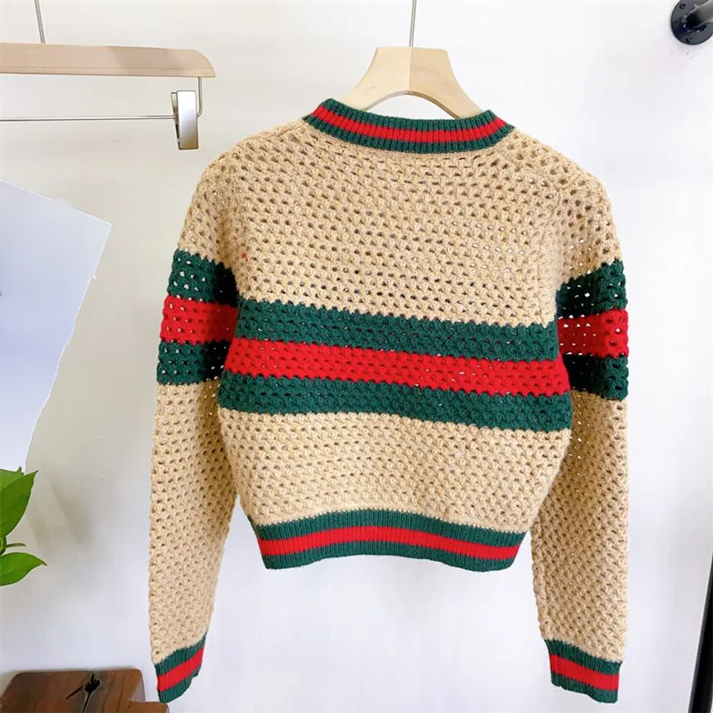 Bestickter Buchstabe Pullover gestreiftes Farbblocked Strickpullover Pullover Slim Fit Sweatshirt 2024 Herbst Winter Neue Top Fa