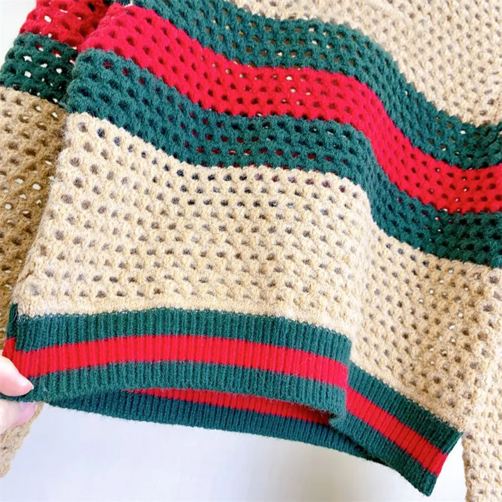 Bestickter Buchstabe Pullover gestreiftes Farbblocked Strickpullover Pullover Slim Fit Sweatshirt 2024 Herbst Winter Neue Top Fa