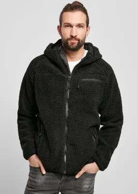 Brandit Herren Teddyfleece Jacke mit Kapuze und 3-Zip-Pockets schwarz