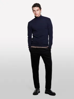 Dunkelblauer Pullover regular fit mit hohem Kragen, Dunkelblau 