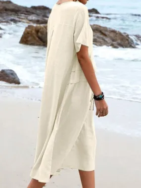 Einfache Casual Baumwolle Leinen Kleid