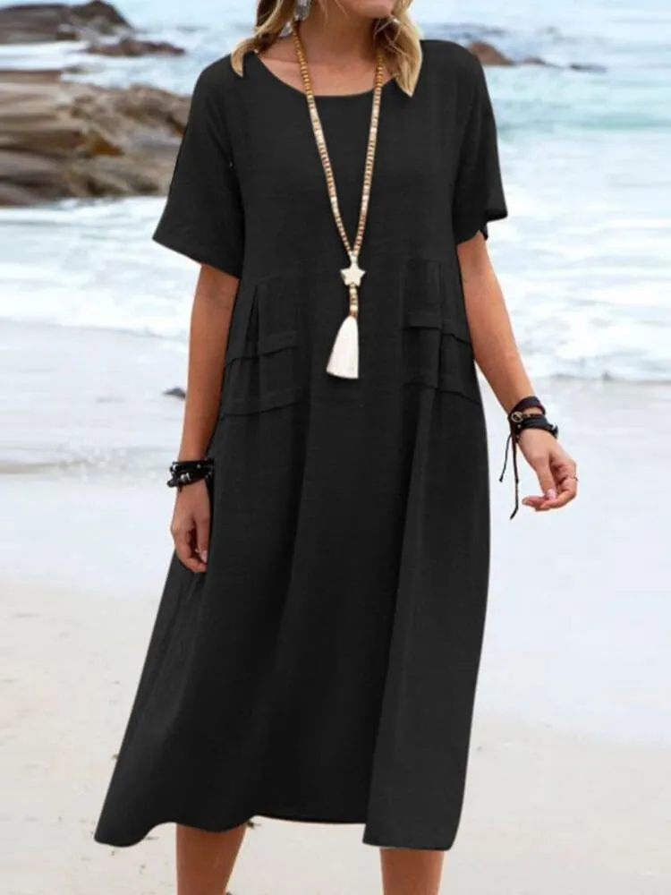 Einfache Casual Baumwolle Leinen Kleid