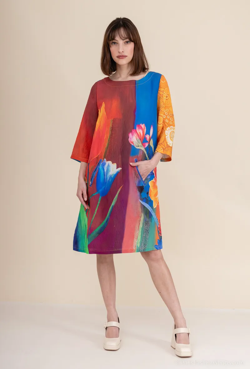 Fließendes bedrucktes Kleid mit Taschen
