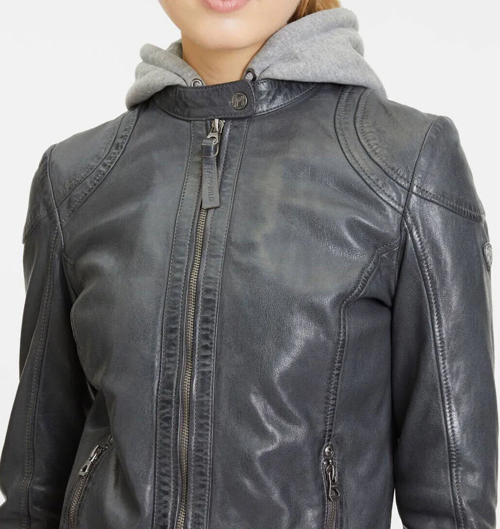 Graue Damen-Lammlederjacke mit Kapuze &bdquo;anni&ldquo;