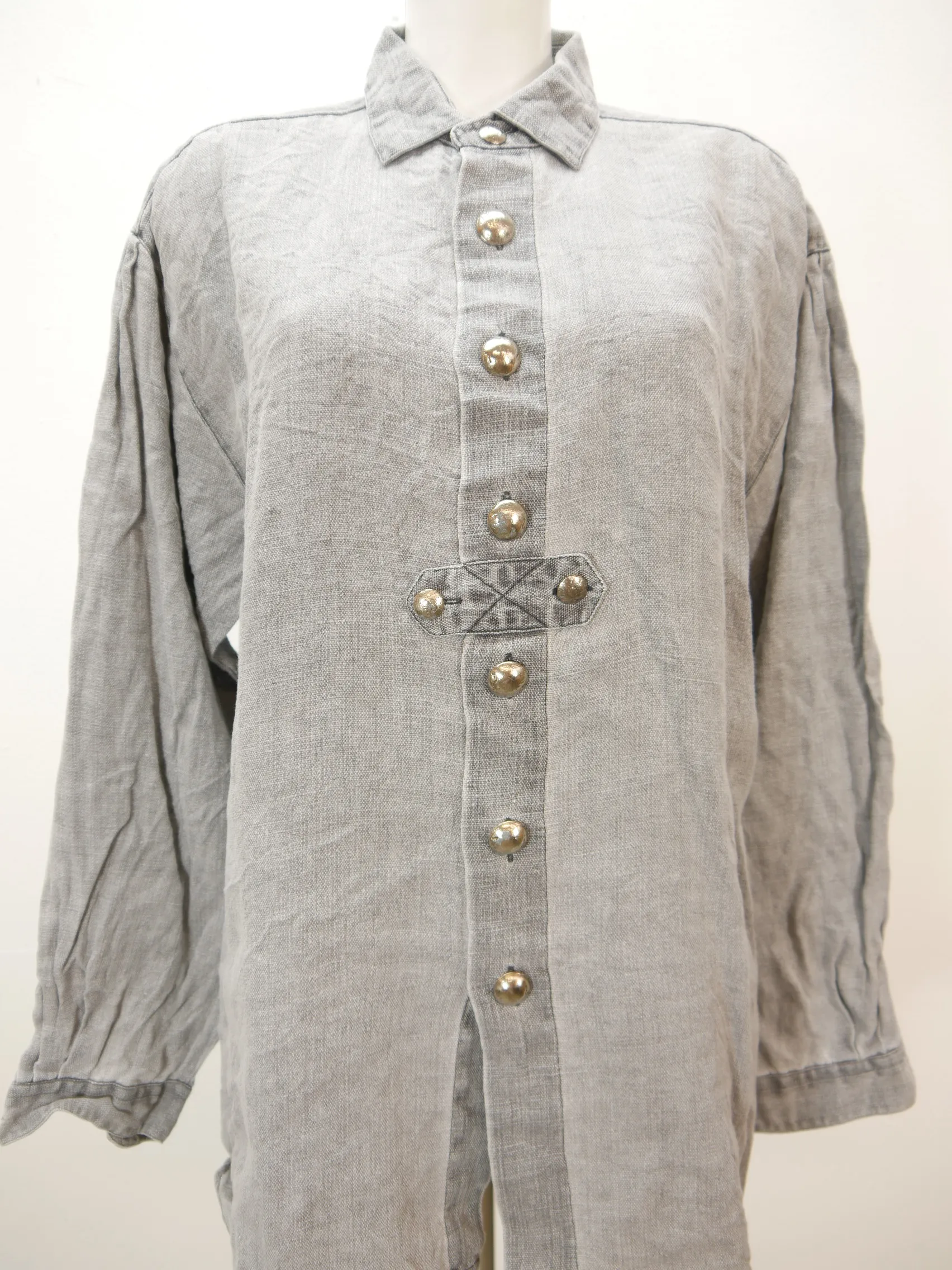 Gr.XL Gloriette Jagd & Tracht Leinen grau langarm herrliches Hemd TH2238