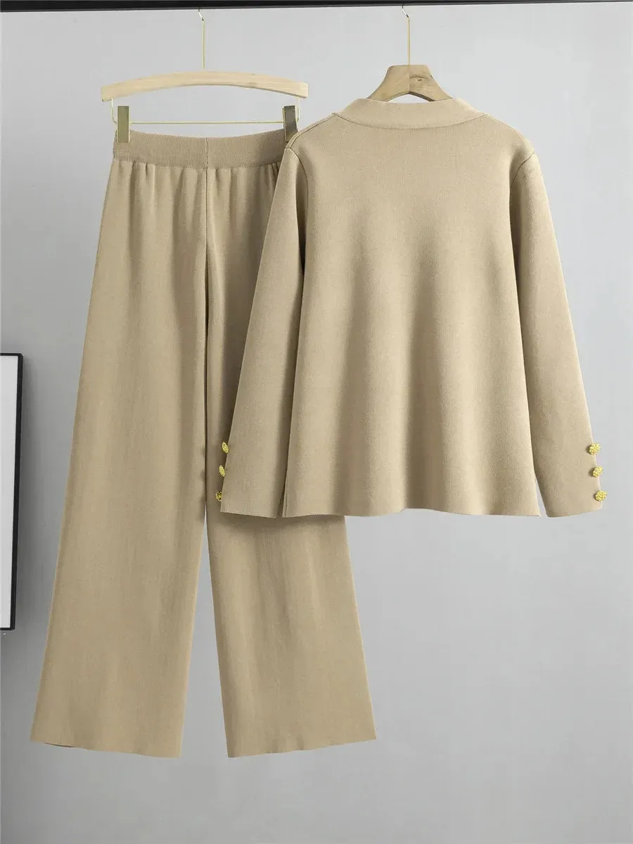 Heidi-Mode | Damen Strickpullover-Set mit Hoher Taille Hose