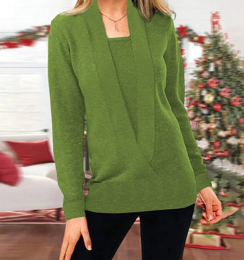 Heidi-Mode | Gestrickte Pure Color Deep V Neck Zwei-Teile Pullover Jacke