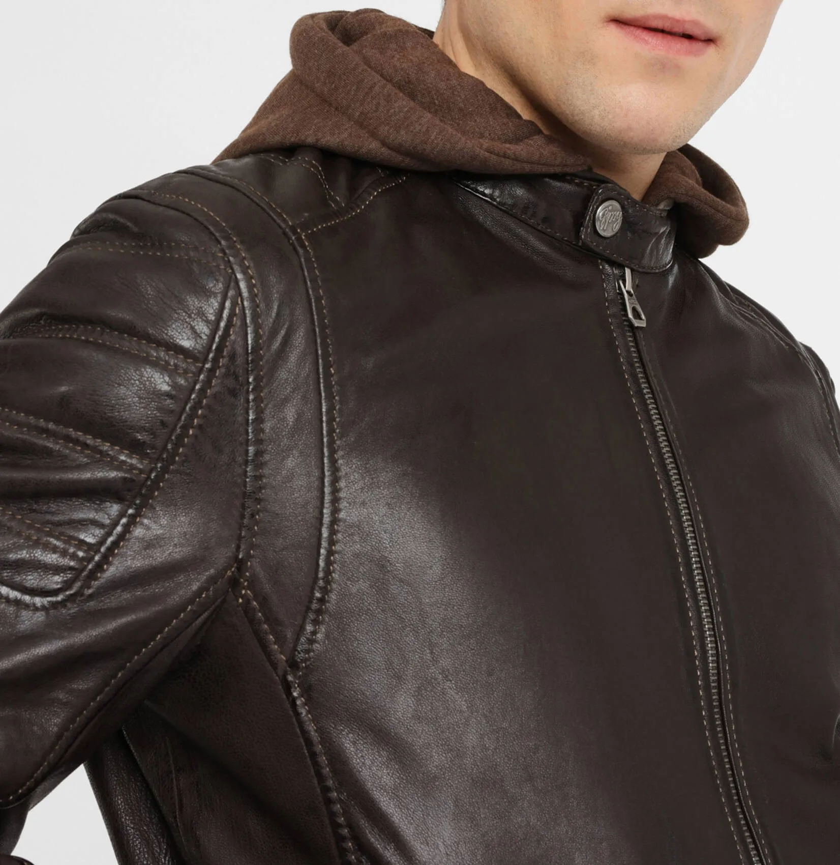 Herren braune Lammlederjacke mit Kapuze &quot;rylo&quot;