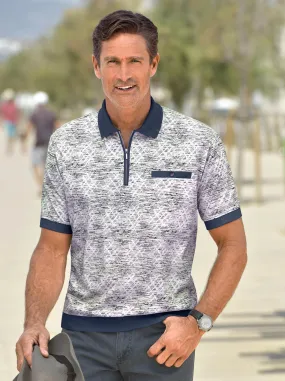 Marco Donati Kurzarm-Poloshirt in blau-bedruckt
