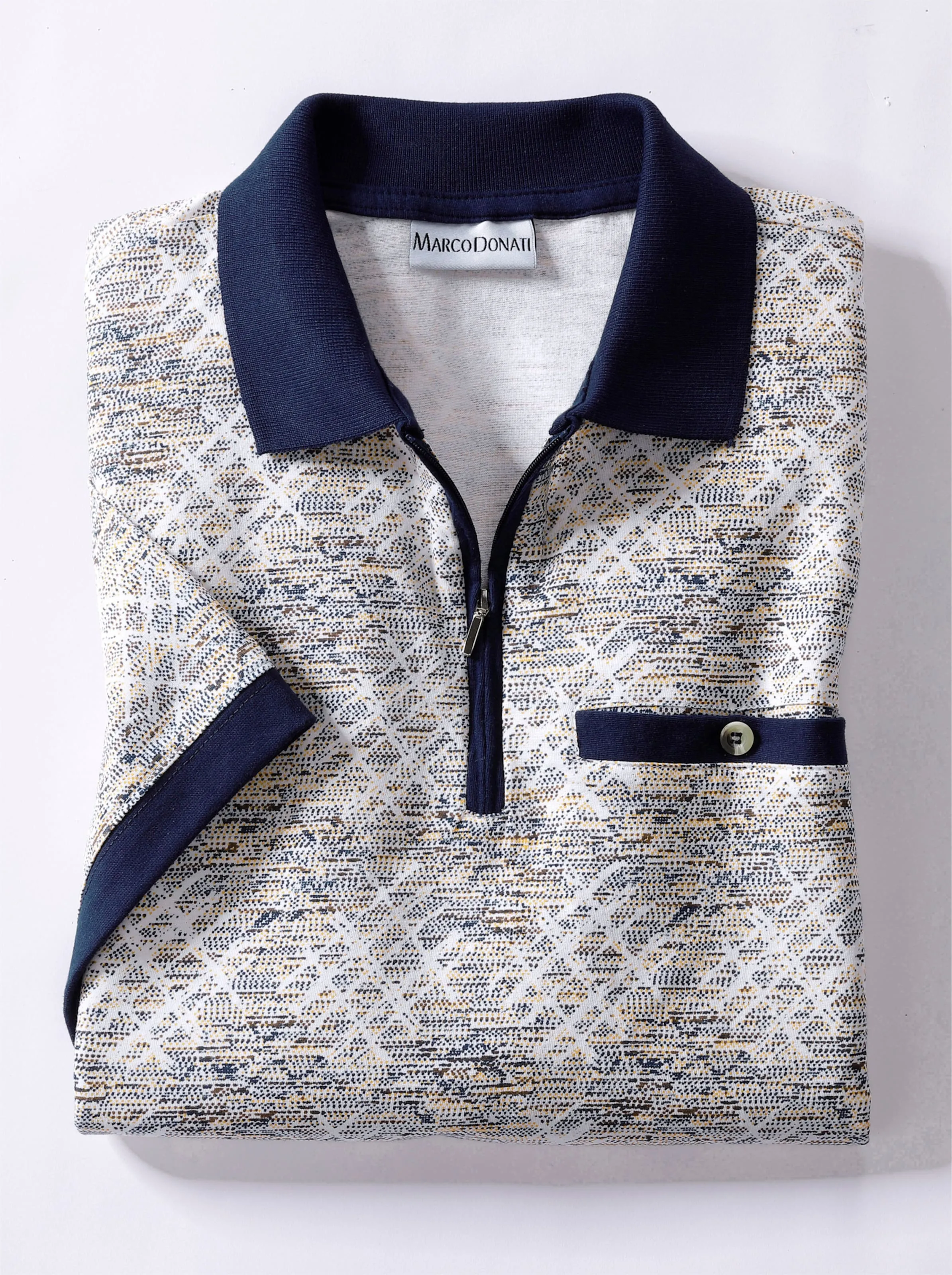 Marco Donati Kurzarm-Poloshirt in blau-bedruckt