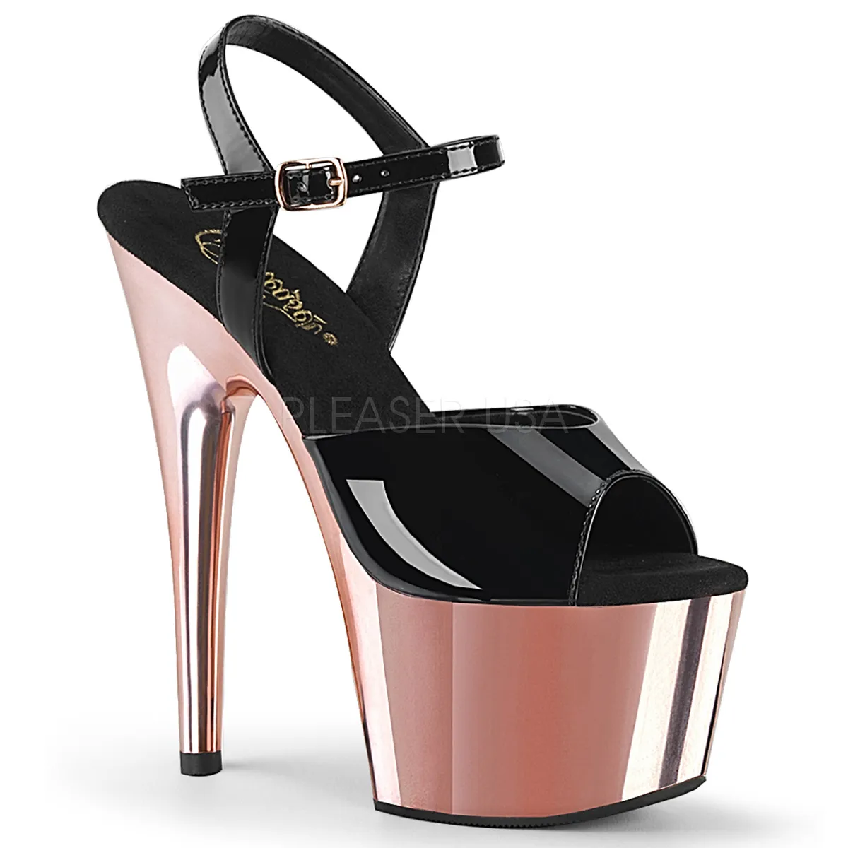 Plateau High Heels ADORE-709 Lack schwarz-rose gold Chrom