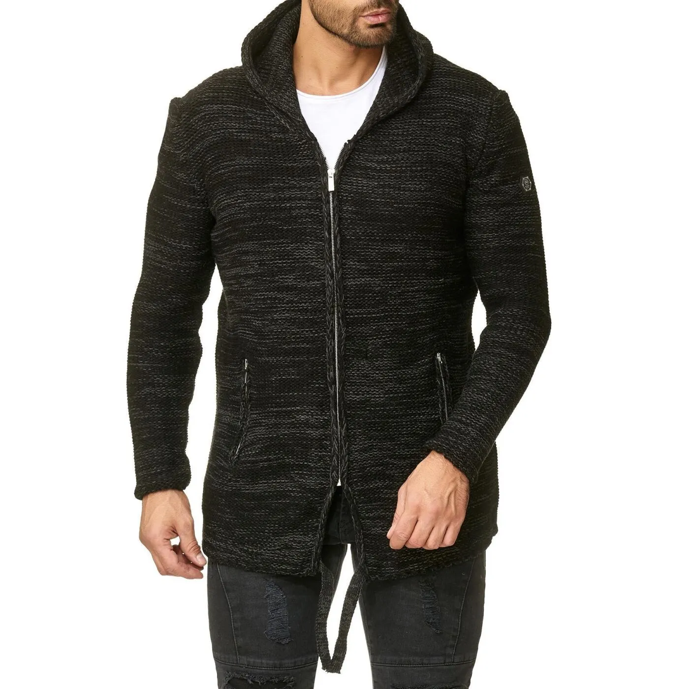Red Bridge Herren Strickjacke Cardigan mit Kapuze Rough