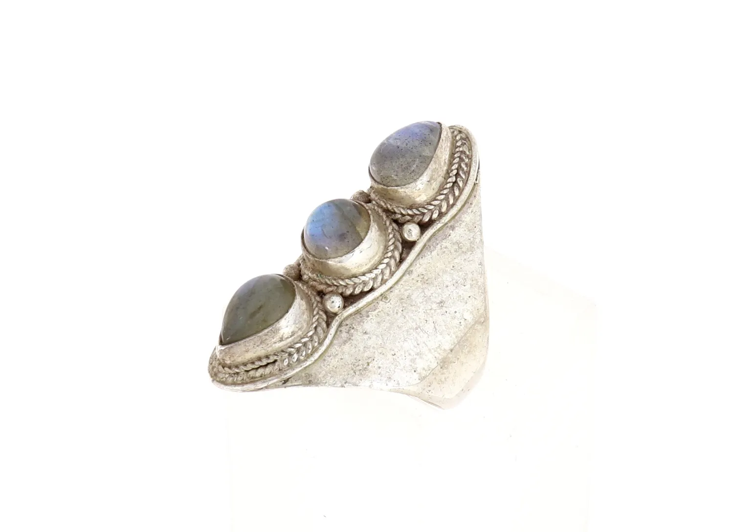 Ring mit 3x Labradorit türkis schimmernd filigrane Fassung Silber Größe 56 – 8