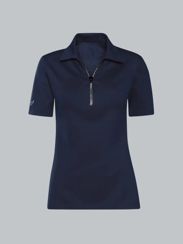 Slim Fit Poloshirt mit Kristallsteinen Navy