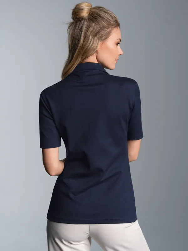 Slim Fit Poloshirt mit Kristallsteinen Navy