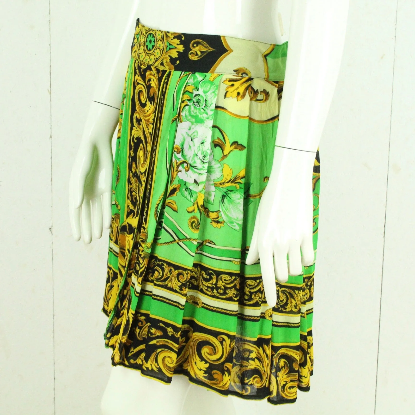 Vintage Minirock Gr. L grün mehrfarbig gemustert High Waist Rock