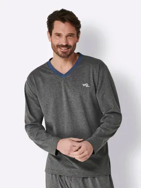 wäschepur men Schlafanzug-Shirts in jeansblau + anthrazit-meliert